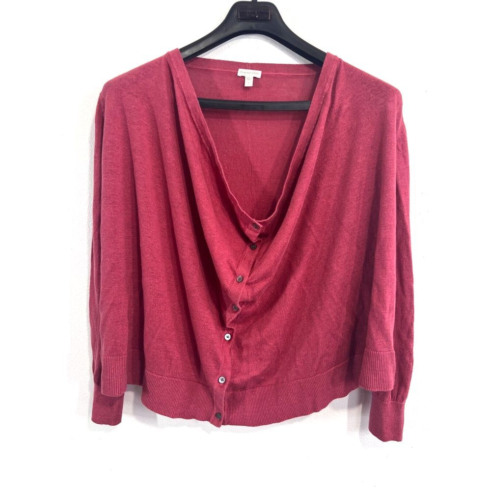 Garnet Hill Cardigan Sweater Womens Large Red 100% Linen Drapey Slouchy Oversize